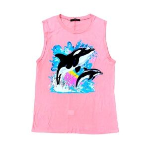 🆕 Wildfox Vintage Orca Killer Whale Rainbow Tank
